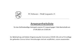 Corona-Anwesenheit für das zweite FCL-Heimspiel gegen TuRa Marienhafe.