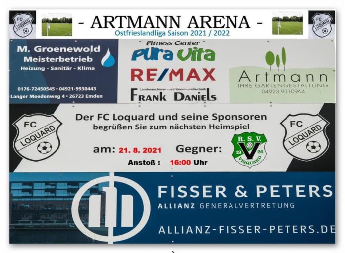 Das Krummhörn-Derby in der Ostfrieslandliga wirft seine Schatten voraus: Am kommenden Samstag gastiert der RSV Visquard anlässlich des zweiten Spieltages der Ostfrieslandliga-Spielzeit 2021/2022 um 16:00 Uhr bei unserem FCL in der Artmann Arena. FCL-Grafik: Reiner Poets