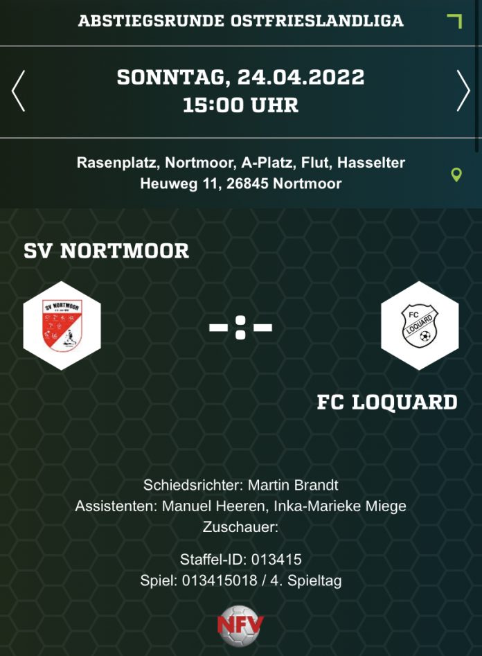 Wichtiges Auswärtsspiel: Unsere Loquarder gastieren am morgigen Sonntag beim SV Nortmoor. Bild-Quelle: www.fussball.de