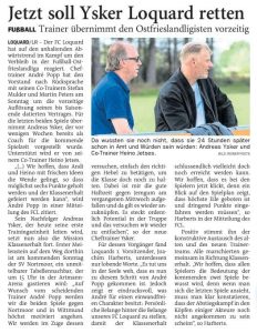 Pressemeldung zum vorzeitigen Trainerwechsel bei unserem FCL. Quelle: Emder Zeitung (24.05.2022)