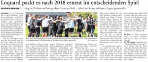 Unsere Erste schafft, vier Jahre nach dem "Wunder von Hollen", erneut die Last-Minute-Rettung. Quelle: Emder Zeitung (07.06.2022)