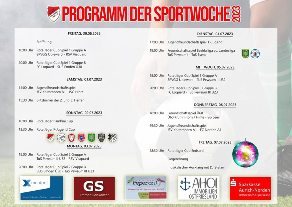 Das Programm unserer Nachbarn.Bildquelle: Spvgg Upleward