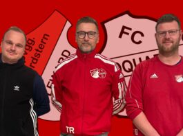 Kai Müller (Mitte) und Mirko Weets (links) leiten künftig die Geschicke unserer Zweiten. Ergänzt wird das Trainerteam von Co-Trainer Jens Wiltfang (rechts).